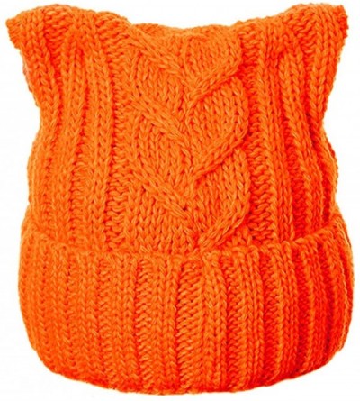 Skullies & Beanies Winter Knit Beanie Lady Women Rights March Pussycat Hat Handmade Cap - Orange - CD18L3XO4C4 $10.21