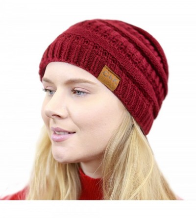 Skullies & Beanies Soft Stretch Cable Knit Warm Chunky Beanie Skully Winter Hat - 1. Solid Burgundy - CQ18XDRMY7K $20.68