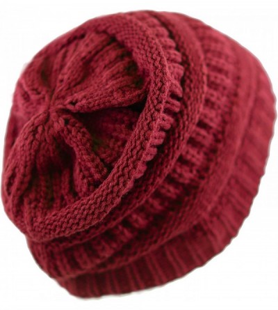 Skullies & Beanies Soft Stretch Cable Knit Warm Chunky Beanie Skully Winter Hat - 1. Solid Burgundy - CQ18XDRMY7K $13.43