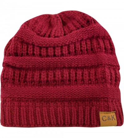 Skullies & Beanies Soft Stretch Cable Knit Warm Chunky Beanie Skully Winter Hat - 1. Solid Burgundy - CQ18XDRMY7K $13.43