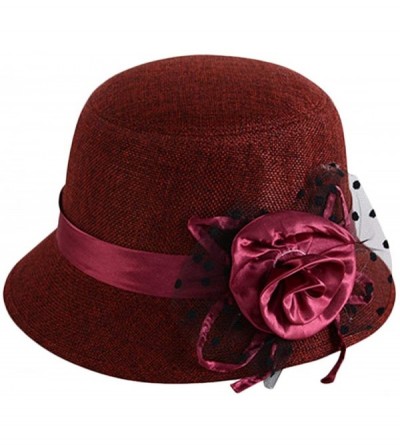 Fedoras Women's Retro Ribbon Flower Bow Solid Color Fedora Bowler Hat Caps - A - CF11AUG43FX $17.48