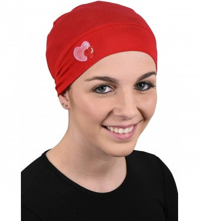 Skullies & Beanies Womens Soft Sleep Cap Comfy Cancer Hat with Hearts Applique - Red - C718M5YD8WC $22.02