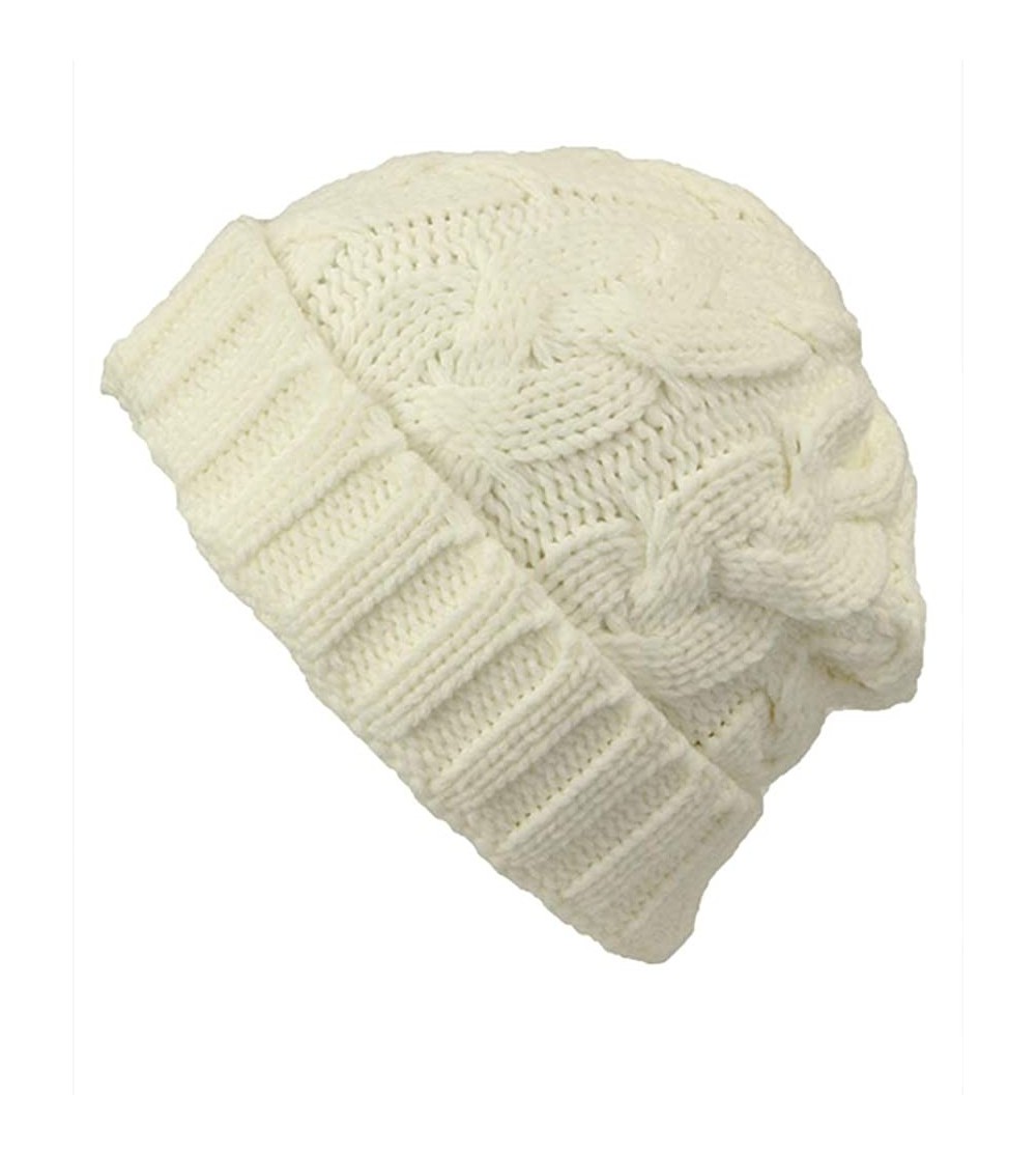 Skullies & Beanies Trendy Warm Soft Stretch Cable Knit Beanie - White - C918MD48ZYS $10.08