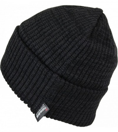 Skullies & Beanies Classic Thinsulate Ribbed Cable Knit Beanie Hat- Warm Acrylic Cuff Winter Cap - Black Marled - C71868L3EN2...