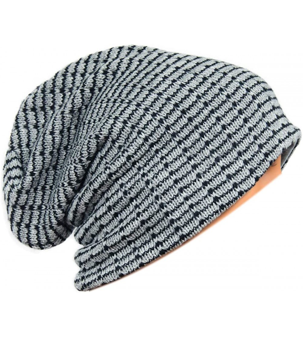 Skullies & Beanies Unisex Adult Winter Warm Slouch Beanie Long Baggy Skull Cap Stretchy Knit Hat Oversized - Lightgrey - CO12...