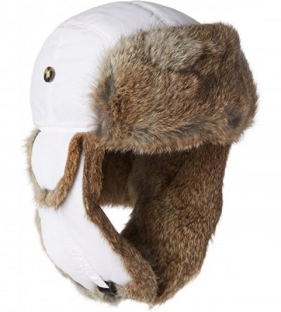 Skullies & Beanies Chocolate Brown Supplex Pilot Aviator Hat Real Rabbit Fur Trapper Hunting Cap - White With Brown Rabbit Fu...