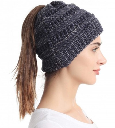 Skullies & Beanies Ponytail Messy Bun Beanie Tail Knit Hole Soft Stretch Cable Winter Hat for Women - CJ18X4L4SII $25.55