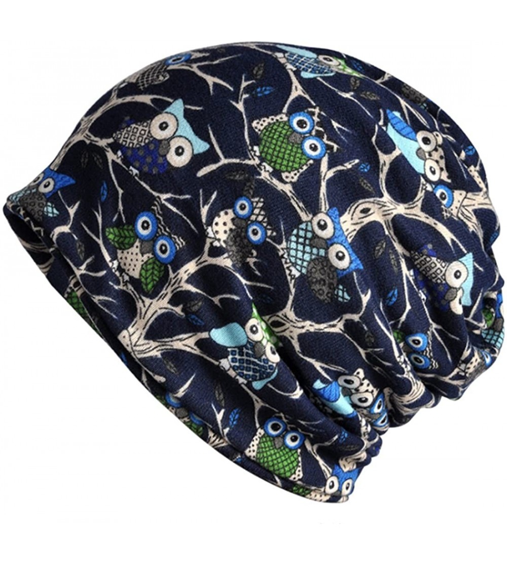 Skullies & Beanies Women's Multifunction Hat owl Skull Cap Scarf - Blue Plus Cashmere - CX1889LYX2T $9.86