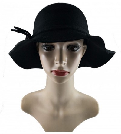 Sun Hats Cloche Hats for Women 100% Wool Fedora Bucket Bowler Hat 1920s Vintage Kentucky Derby Church Party Hats - Black - CF...