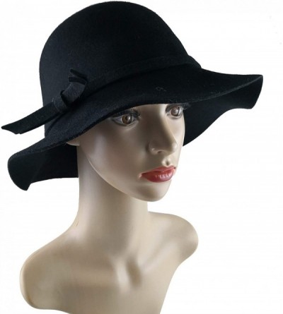 Sun Hats Cloche Hats for Women 100% Wool Fedora Bucket Bowler Hat 1920s Vintage Kentucky Derby Church Party Hats - Black - CF...